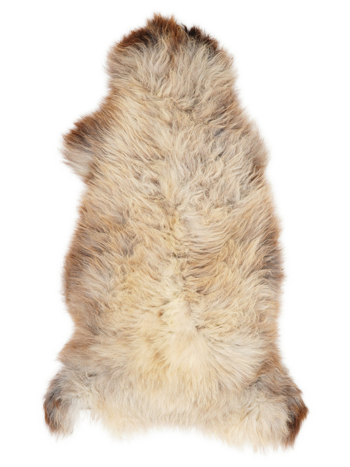 Mehrfarbiges britisches Lammfell, ca. 130 × 60 cm, von oben fotografiert: genau das Fell, das Sie erhalten