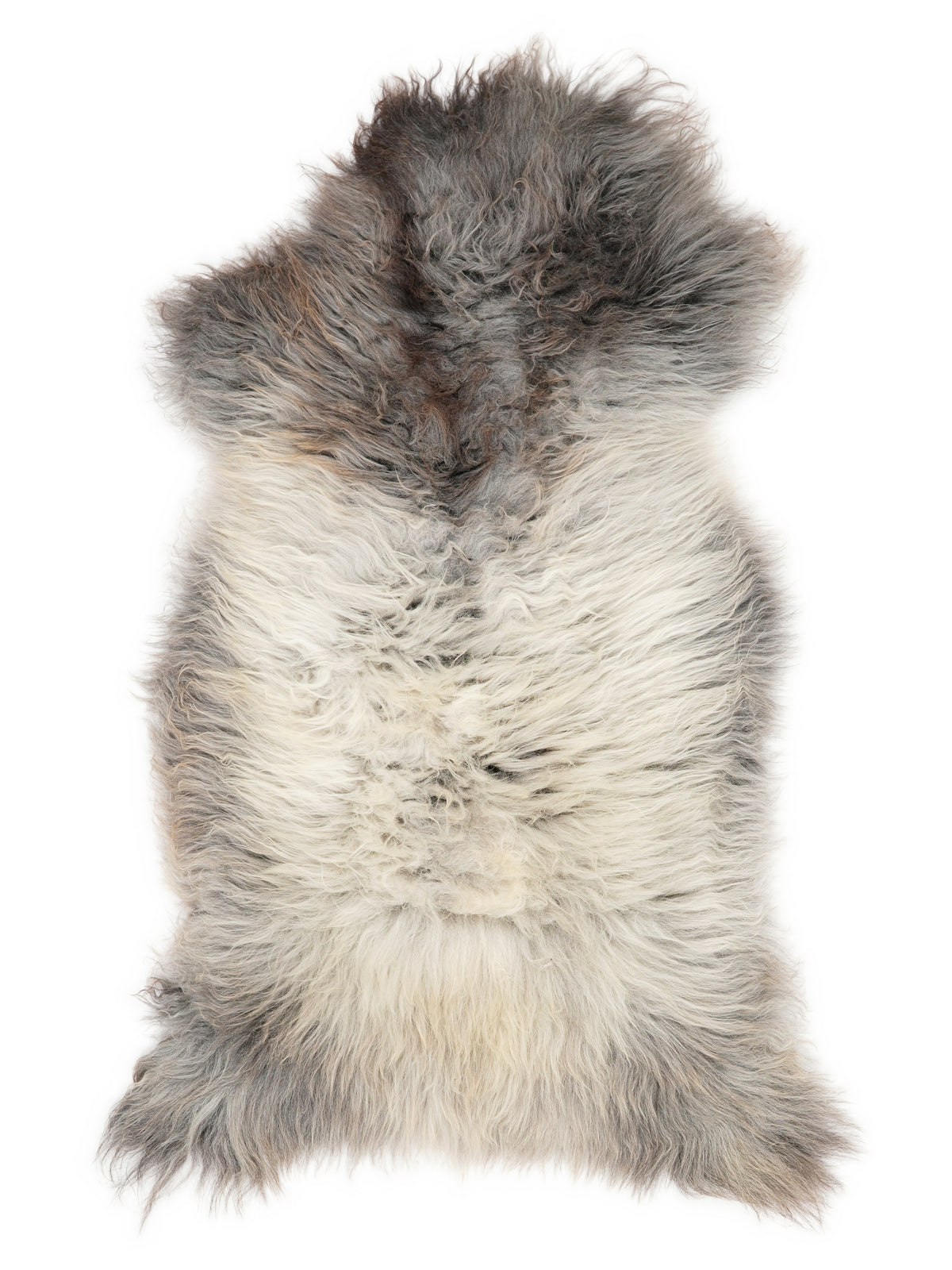 Mehrfarbiges britisches Lammfell, ca. 120 × 60 cm, von oben fotografiert: genau das Fell, das Sie erhalten