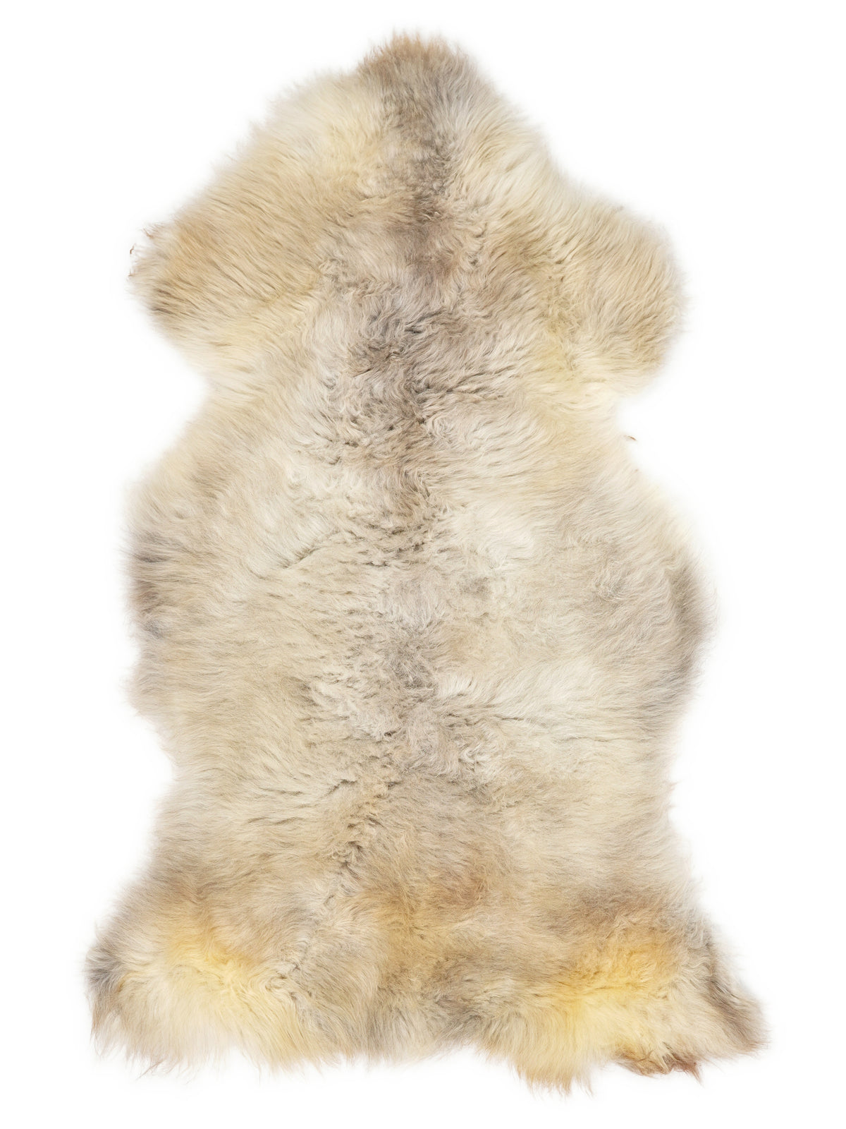 Mehrfarbiges britisches Schaffell, ca. 125 × 65 cm, von oben fotografiert: genau das Fell, das Sie erhalten